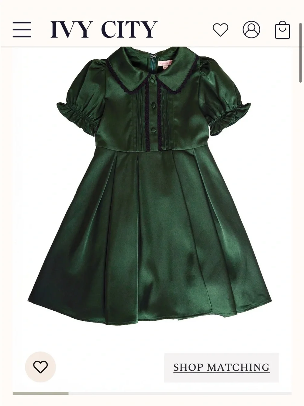 Ivy City Emerald Satin Puff Sleeve Dress